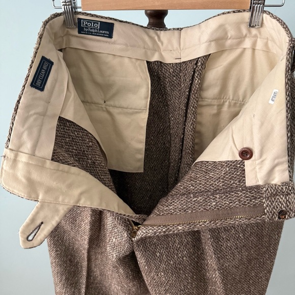 Polo Ralph Lauren Brown Tweed Wool Pleated Trousers Vintage Classic Fit 33x30 - Picture 7 of 13